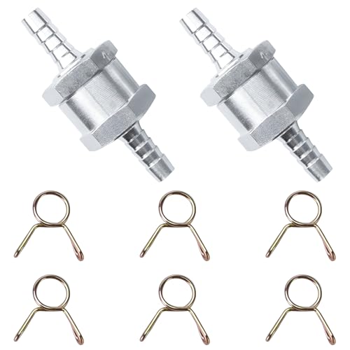 Lot de 2 clapets anti-retour en aluminium de 6 mm pour carburant, avec 6 pinces à ressort pour essence, eau, chrome, système basse pression
