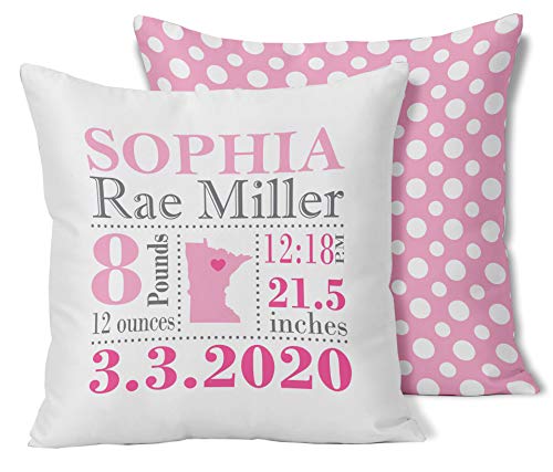 Printtoo Personalized Birth Announcement Pillow with Insert-Custom Giraffe Birth Stats Baby Boy Girl Gift Nursery Decor-18x18 Inches