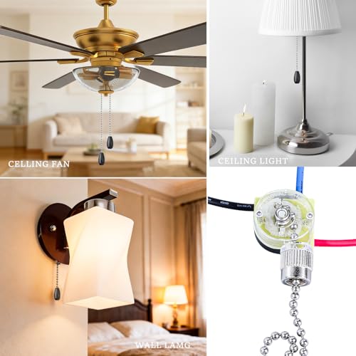 Image of Ceiling Fan Light Pull Switch Zing Ear ZE-110 | 3 Wire Pull Cords Turn On-Off Control Replacement Accessories Compatible with Hunter Fan Wall Table Lamps