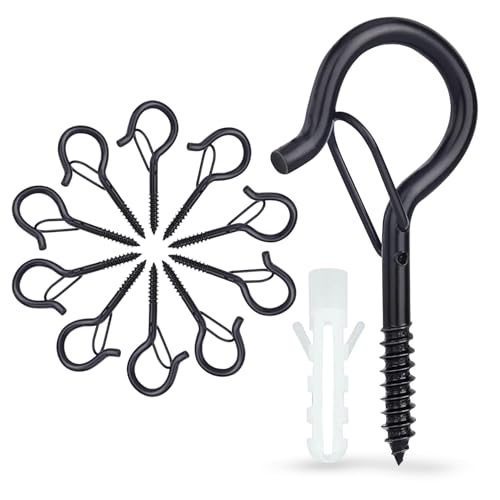 10 Pièces Crochets À Vis, Crochets À Vis Avec Verrouillage, Crochets De Plafond Pour Paniers À Plantes, Nichoirs, Carillons Éoliens Et Lumières, Crochets Muraux Pour Intérieur Et Extérieur Noirs