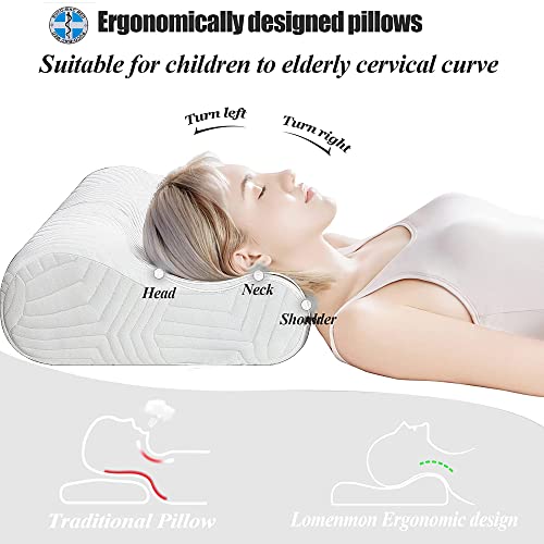Sandwich Memory Foam Pillows Queen Size, Ergonomic Contour Cervical Pillow For Side Back Stomach Sleeper, Orthopedic Pillow For Neck Pain Relief, Ruco-Bac Cover #TOP4