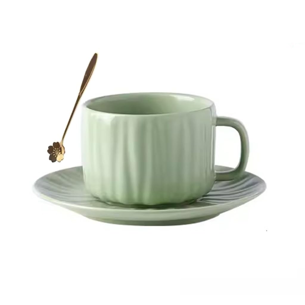 filiżanka do herbaty, Filiżanka kawy o pojemności 8,7 uncji, z uchwytem i talerzem Kubek ceramiczny do takich napojów jak mleko Cappuccino, kawa, herbata itp. (kolor: zielony/6 szt.)(Green/1pcs)