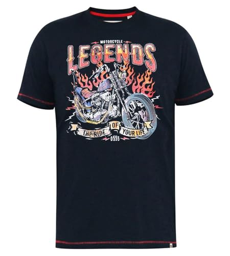 Image of D555 Crew Neck T-Shirt for Men with Legends Motor Bike Print in Navy, 5XL