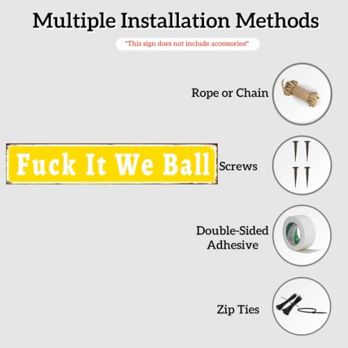 Fuck It We Ball Metal Sign, 16x4 Funny Meme Wall Decor, Garage Game Rooms - image 3