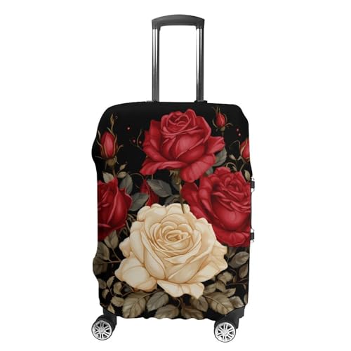 Travel Luggage Cover Elastic Suitcase Protector Anti-Scratch Washable Red Roses And White Roses Luggage Sleeve Tsa Approved Carry on Covers Baggage Cover Fits 18-32 Inch Luggages