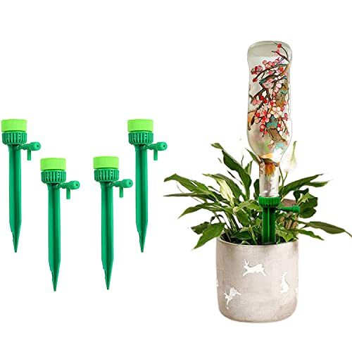 SYOSI Plant Drip Irrigation System Automatic Self Watering Spikes with Adjustable Valve Control Switch and Anti-tilt Bracket Slow Release Hydration for Indoor & Outdoor Plants 4 Pack