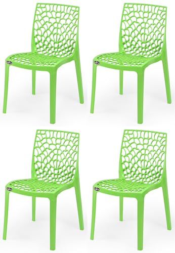 Image of Web Plastic Chair Living Room Without Arm Chair (Jali) Gloss Finish Chair Home, Office, Restaurant, Cafe, Garden, Stackable Chair (4, Green, Standard)