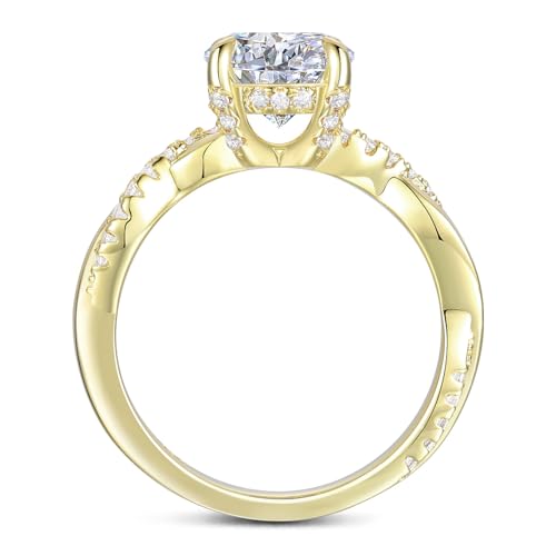 White Gold or Yellow Gold 14K Petite Twisted Vine 2.0 CT Moissanite Hidden Halo Engagement Ring2
