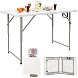 Haddockway 4ft Plastic Folding Table Portable Picnic Tables Indoor Outdoor Fold-in-Half Utility Desk...