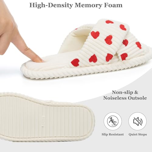 Image of GOEWY Slippers for Women Memory Foam House Bedroom Corduroy Crossbands Open Toe Slides Sandals Shoes Comfy Trendy Gift for womens Anti-Skid sole