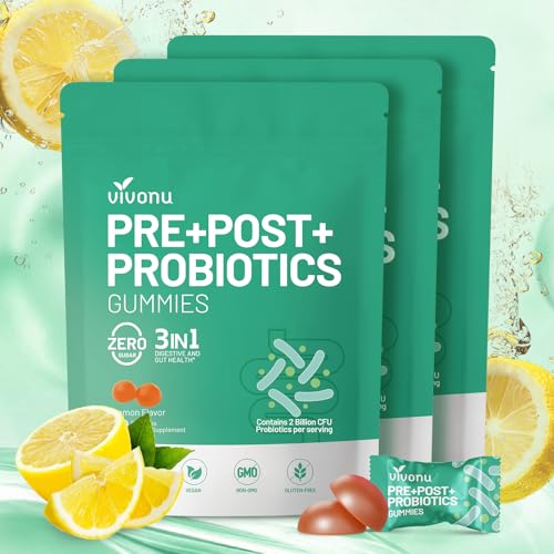VivoNu Probiotics for Digestive Health Gummies, 3 in 1 Intestinal Digestion, Contains 2 Billion CFU...