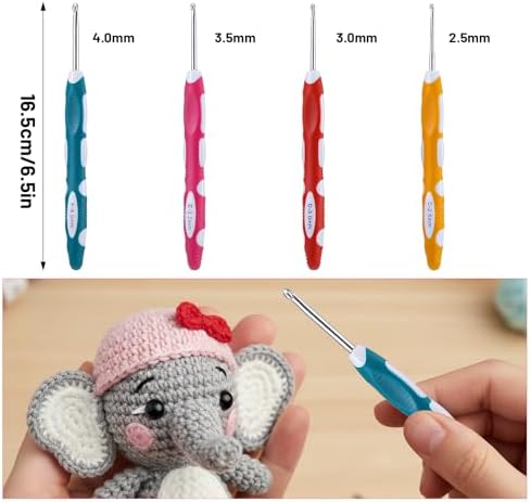 TIESOME 4 PCS Ergonomic Crochet Hooks Set, 2.5/3/3.5/4mm Stainless Steel with Soft Handle, Crochet Needles for Knitting Gloves, Hats, Scarves, Bags, DIY Yarn Weaving Tools (4 Colors) - 1