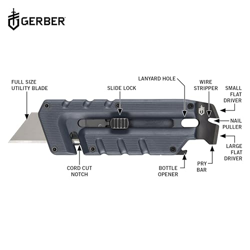 Gerber Gear Prybrid Utility Knife with Pocket Clip, Box Cutter Retractable Blade, Heavy Duty Utility Razor with Pry Bar, Bottle Opener, and Wire Stripper, Multi tool Pocket Knife, Blue with Clip by Gerber - Image 3