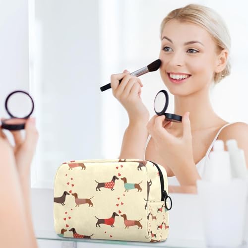 Kosmetiktasche mit Dackel-Motiv, für Frauen, Reise-Kulturbeutel, groß, Make-up, praktische Tasche, Organizer, Tasche mit Reißverschluss, multi, 18.5x7.5x13cm/7.3x3x5.1in, Kulturbeutel