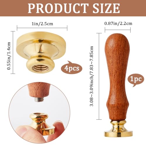 CRASPIRE 4 Styles Love Heart Wax Seal Stamp Head Rose 25mm Removable Brass Head Set including 1Pcs Wooden Sealing Stamp Handle for Wedding Valentine's Day Envelopes Invitations Gift Packing Wrap Decoration - Image 2