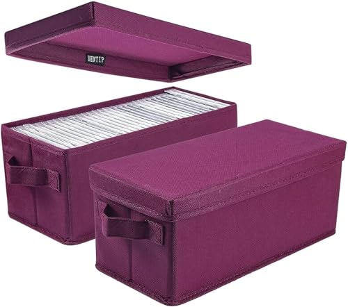 Image of UENTIP CD Storage Box - Pack of 2 CD Case holder,For Home Car Travel Office | CD Organizer - 13.2 inch x 5.9 inch x 5.3 inch, Hard Non-Woven Fabric, Holds 60 Full Jewel Case CDs,120 Slim Case CDs,or 330 Sleeved CDs
