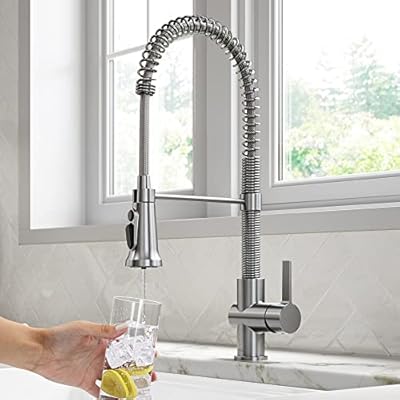 KRAUS Britt 2-in-1 Commercial Style Pull-Down Single Handle Water Filter Kitchen Faucet in Spot-Free Stainless Steel with Purita 2-Stage Under-Sink Filtration System