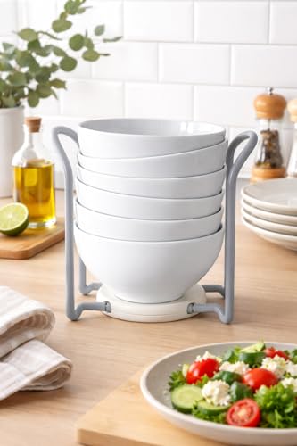 Image of Floor Mount Bowl Drain Rack Organizer, Plastic Tiered Non-Slip Dish Drying Rack, Bowl & Plate Holder, Kitchen Storage Display Stand, Grey (9.6 x 11.6 x 15.2 cm)