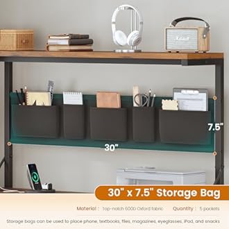 SEDETA L Shaped Desk with Drawers and Hutch, 47.2" Reversible Office Computer Desk with 5 Fabric Drawers, L Shaped Desk with Storage Shelves, Power Outlet and LED Lights for Home Office, Rustic Brown