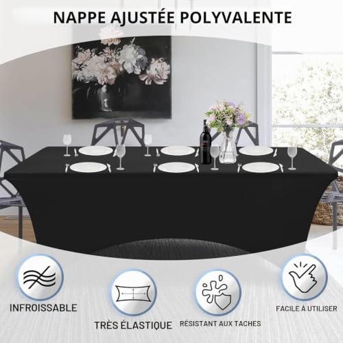 Mienocol Nappe rectangulaire extensible en élasthanne vert fruit, 1,8 m, nappe lavable universelle pour terrasse, cuisine, événement, mariage, cocktail, bar, exposition, banquet, fête – vue 3