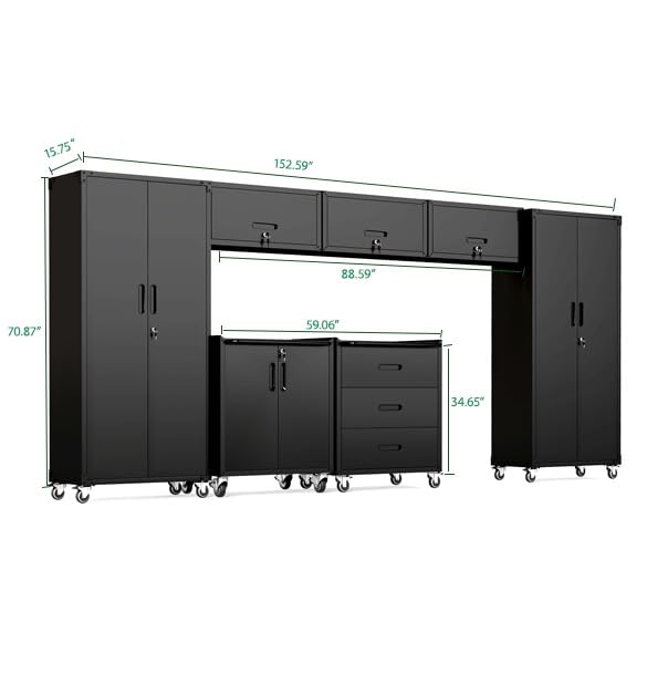 Image of Garage Cabinet System | Heavy Duty Steel All-in-One Modular Garage Cabinet Set for Ultimate Workshop Organization | Easy Assembly Garage Storage Cabinets & Tool Bench