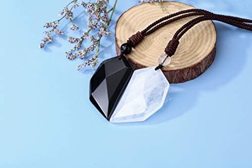 JOVIVI Healing Crystal Heart Stone Couples Pendants Necklaces His and Hers Matching Set for Women Men,Black Obsidian Clear Quartz Yin Yang Love Hearts Chakra Gemstone Necklace
