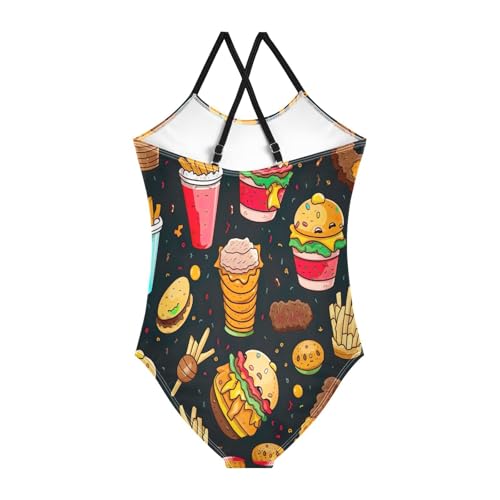 Colorful Fast Food Hamburgers Toddler One Piece Swimsuit Girl, Girls Athletic Swimsuit, Beach Bathing Suits Girls2
