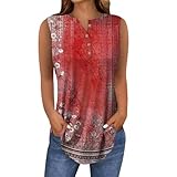 Lässige Damenbluse, Tunika, Weste, Tops, Basic-Shirts, Damen, Rundhalsausschnitt, Knopf, ärmellos, lockere Weste, Sommer, modisch, lässig, für Damen, rot, XXL
