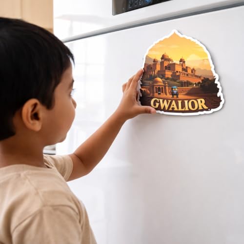 Image of Naxon Gwalior City Theme Souvenir Wooden Fridge Magnet | Madhya Pradesh Heritage Landmark Design 3x3 Inch Refrigerator Magnet for Kitchen & Home Decor | Travel Gift from Gwalior | Pack of 1