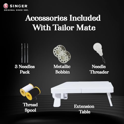 Image of SINGER Tailor Mate Straight Stitch Sewing Machine with Free Arm | LED Light, Foot Pedal & Extension Table | 3 Stitch Length Options | 1-Year Warranty | Gifts for Woman