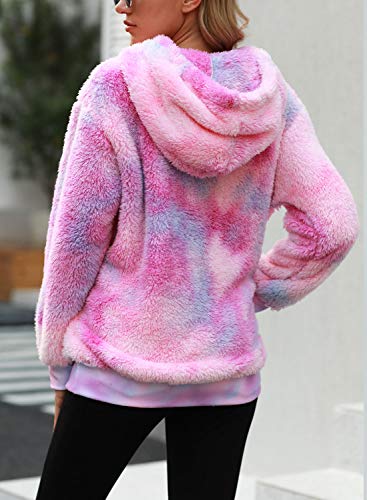 Nirovien Womens Sherpa Pullover Tie Dye Fuzzy Hoodie Double Fleece Sweatshirts Fluffy Oversized Plaid Outerwear(Pink,3Xl) #TOP2