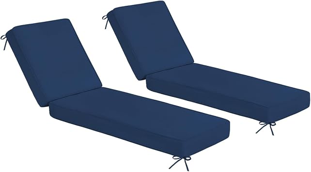 Sundale Outdoor Olefin Chaise Lounge Cushion Set of 2, Water-Resistant Patio Lounge Chair Cushion, Thick Lounger Pad with 4 Straps Dark Blue, 80 x 26 x 4 Inches