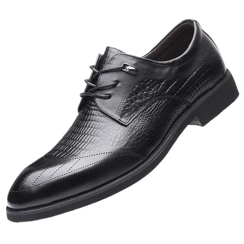 Men's Lace up Derby Leather Dress Shoes Crocodile Pattern Durable Slip Resistant Breathable Comfortable Office Work Footwear