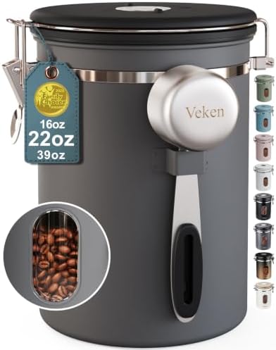 Veken Coffee Canister with Window,Airtight Stainless Steel Contai...