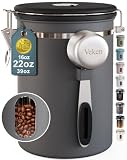 Veken Coffee Canister with Window,Airtight Stainless Steel Kitchen Food Storage Container, Date Tracker & Scoop for Grounds Coffee, Beans, Tea, Flour, Cereal,Sugar,22OZ,Grey