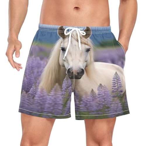Beautiful Palomino Horse Mens Swim Trunks, Quick Dry Mens Boardshorts, 4.7 Inches Inseam Mens Bathing Suits（319）