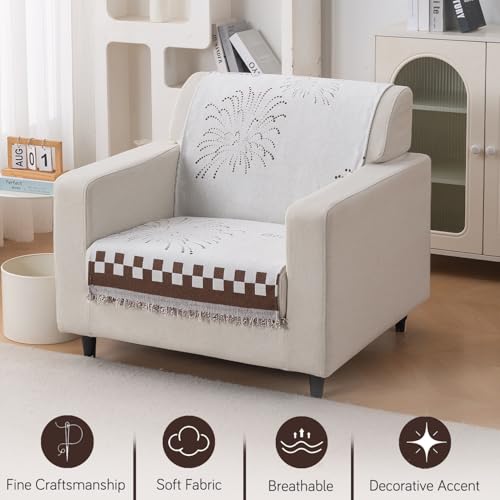 Image of HOKIPO Serene Abode Sofa Cover 1 Seater, 180x60 cm, Brown Dot Burst