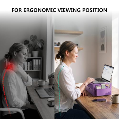 Image of WALI Desk Organizer with Drawer and Pen Holder, 3 Tier Computer Monitor Stand for Home Office Supplies, Laptop Stand Riser for Computer, Laptop, Printer(PTT004-V), 1 Pack, Purple