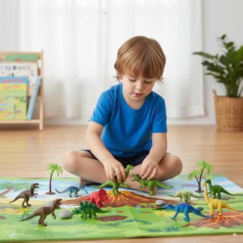 Image of ZESTHOME Jurassic Dinosaur Toy Set for Kids | Hard Rubber Dino Figures | Educational, Realistic & Pretend Play Toys for Boys & Girls | 12-Piece