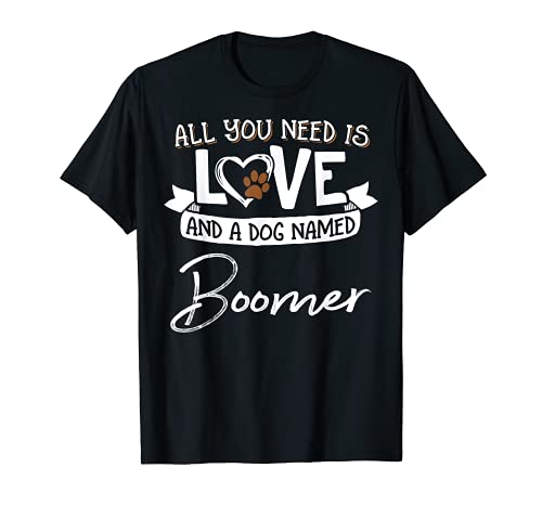 Cute Dog Named Boomer Design for Women and Men T-Shirt, Black