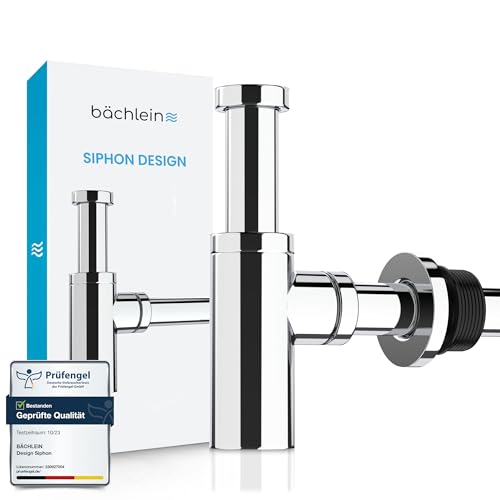 Bächlein Siphon Universel pour Lavabo et Évier – Bonde de Lavabo Design – Siphon Adaptable – Siphon Anti-Odeur avec Orifice de Nettoyage + Mode d’Emploi - Chromé
