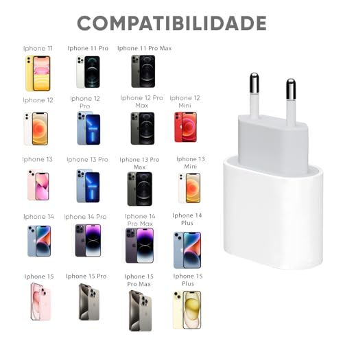 Carregador Turbo 20w Com Cabo Tipo-C Compatível iPhone 15 15 Pro Max e 15 Plus