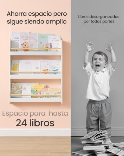 Miniatura 6 de Songmics Estantería Infantil, Estante Con 3 Niveles, Para Juguetes, Estantería De Pared, Para Habitación De Niños, Cuarto De Juegos, Blanco Y Natural Gkr013w02