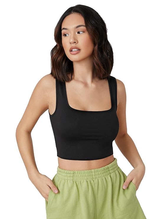 Women's Cotton Blend Square Neck Sleeveless Summer Wear Crop Tank Top-picture-30