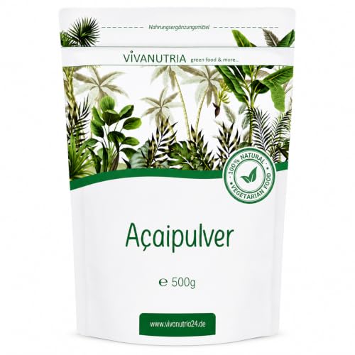 VivaNutria Acai Pulver 500g I Acai-Beeren-Pulver für Bowls und als Müsli-Topping I Smoothie Pulver I Rohkostqualität ohne Zusätze I Antioxidantien I vegan