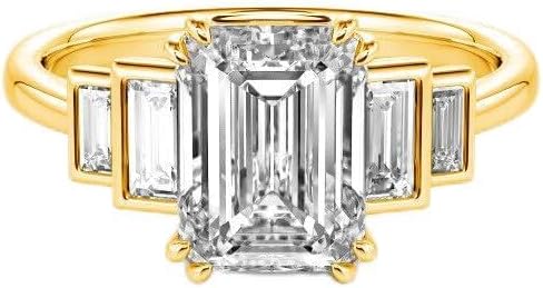 1.46-3.46 Carat Emerald Cut Moissanite/Lab Grown Diamond Engagement Ring Diamond Wedding Ring for Women in 925 Sterling Silver/10K/14K/18K Solid Gold