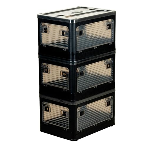 折りたたみ式収納ボックス Sサイズ ブラック 蓋付き 積み重ね 全方向から取り出せる 収納ケース 収納 折り畳み コンテナ ボックス プラスチック キャスター付き 組立簡単 [W40.5㎝xD29㎝xH24㎝]3個セット