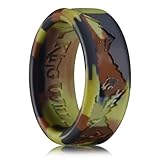 King Will Mens Silicone Wedding Rings, Green Camouflage Rubber Wedding Bands with Unique Mountain Peak Design, 8mm Wide 2.2mm Thick, Comfort Fit Size 11
