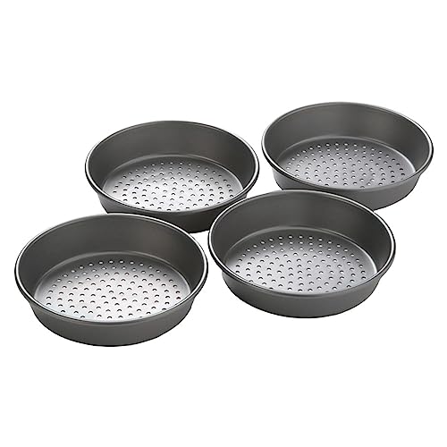 Chicago Metallic Deep Dish Pizza Pan Set of 4, 7 Inch Personal Size, Heavy-Duty Carbon Steel with Perforated Bottom for Crispy Crust, Perfect for Family Pizza Night by Chicago Metallic - Used condition - US$17.03