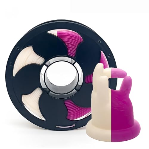 1.75mm PLA Filament Color Change by Sunlight UV Light in Brightness, Light Variation White to Fuchsia Red 1kg (2.2lbs) Spool Neatly Wound 3D Printer Filament Rod